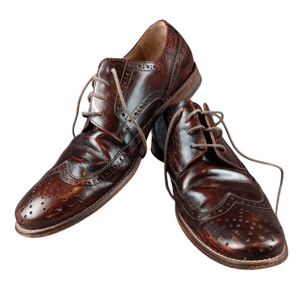 Hush‎ Puppies Bozeman Cognac Brown Leather Wingtip Oxford Dress Shoes US 12